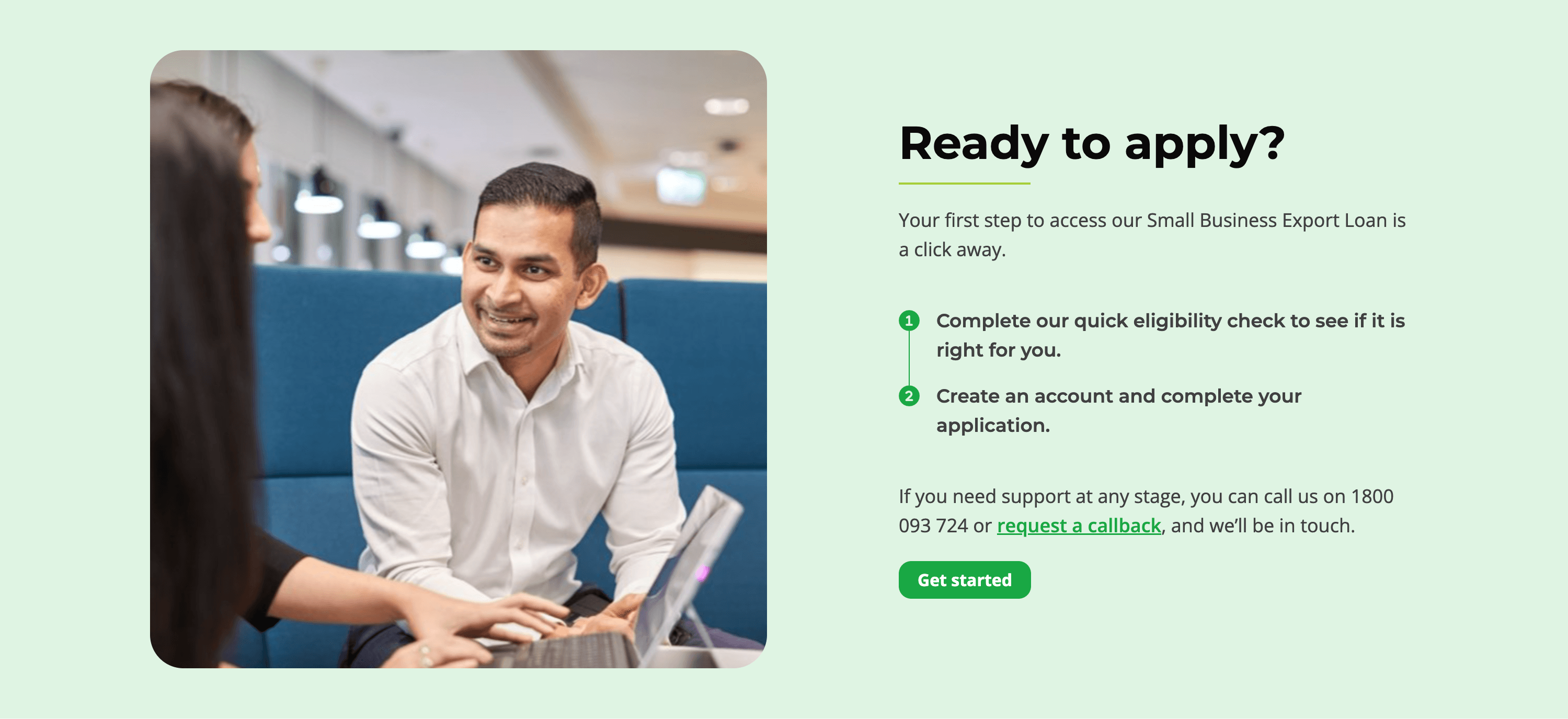 Export Finance Next Steps screen