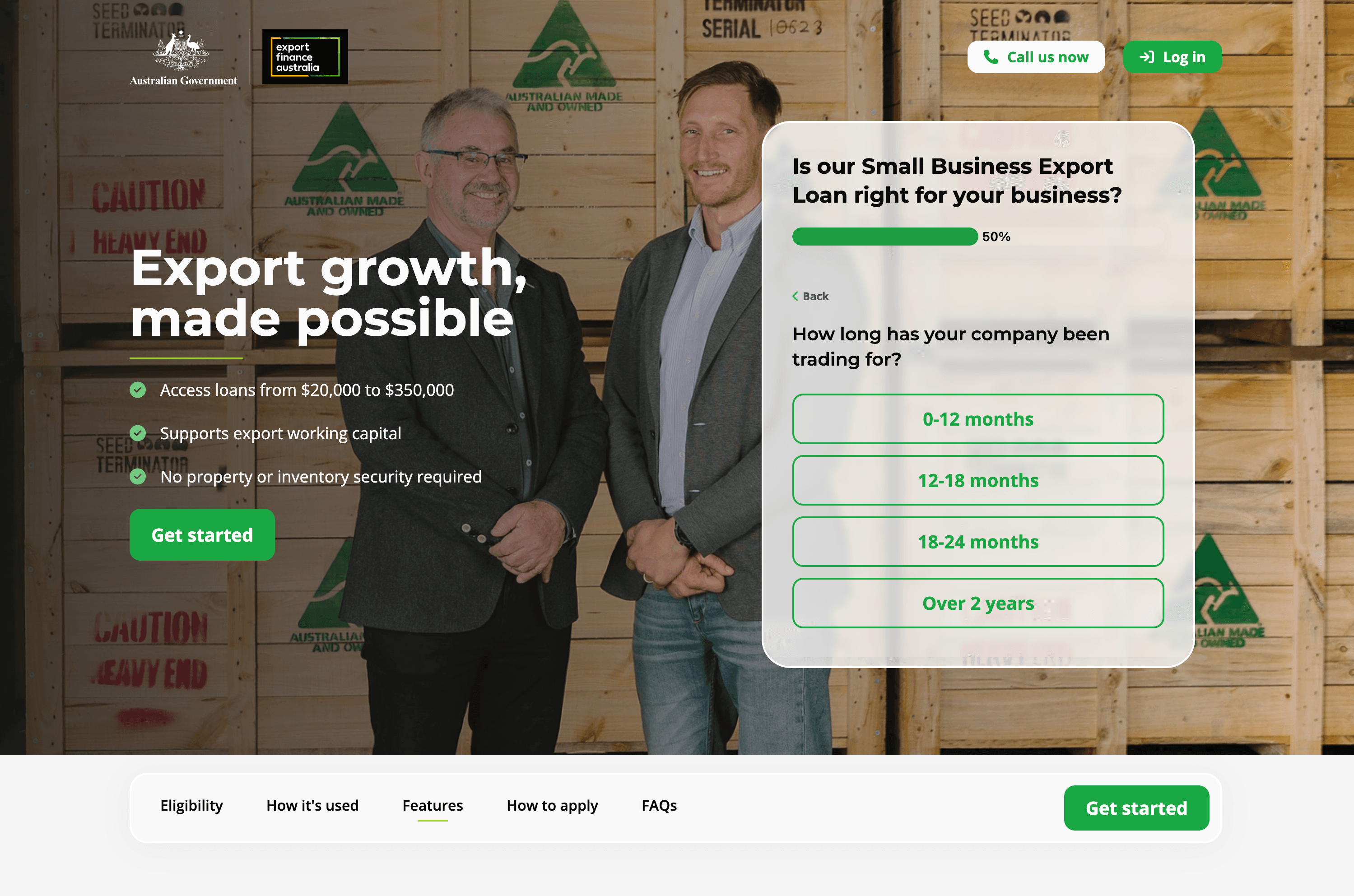Export Finance Small Business Landing Page