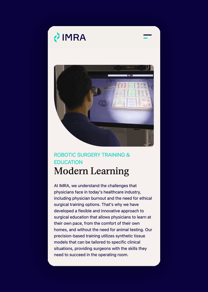 IMRA mobile courses screen