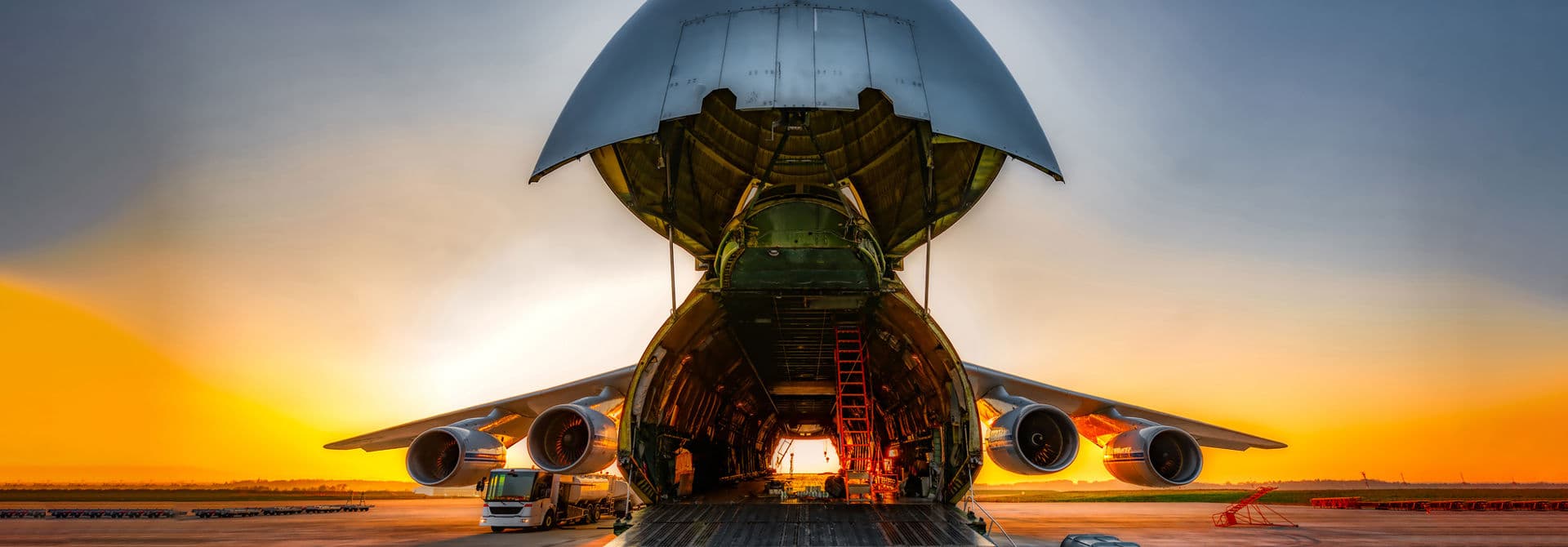 Rear view of inside a cargo plane