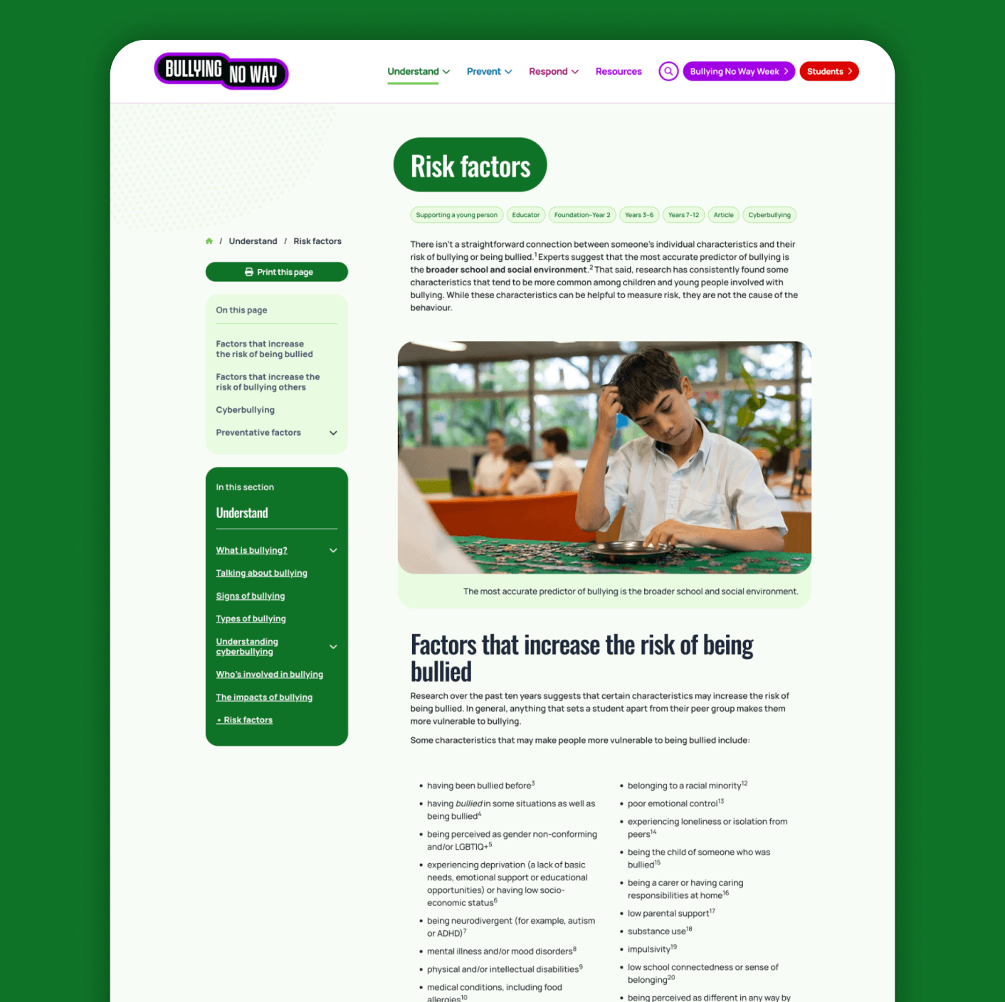 Bullying No Way Understand Content with Sidebar Navigation and Content Blocks