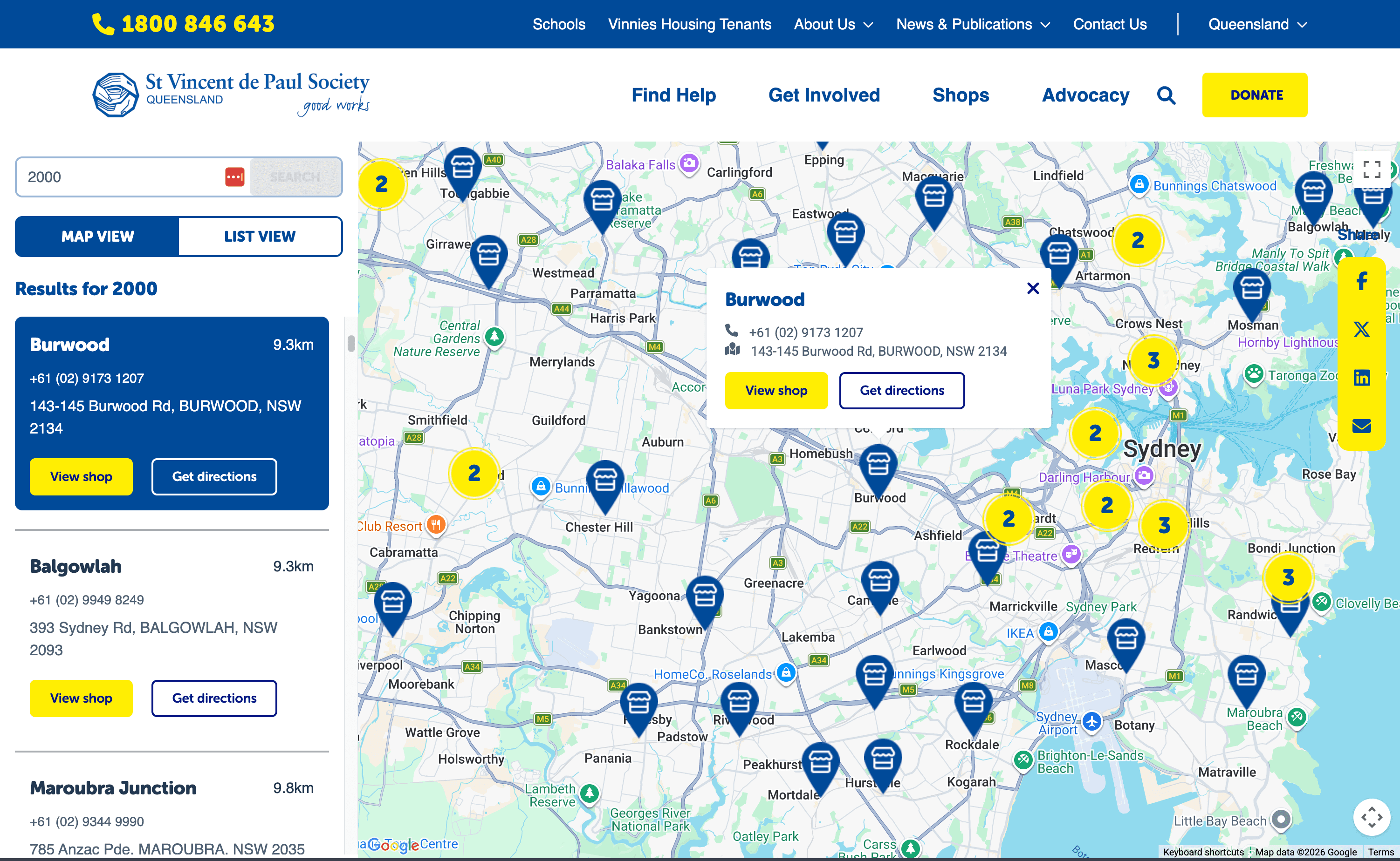 Vinnies Sydney Map