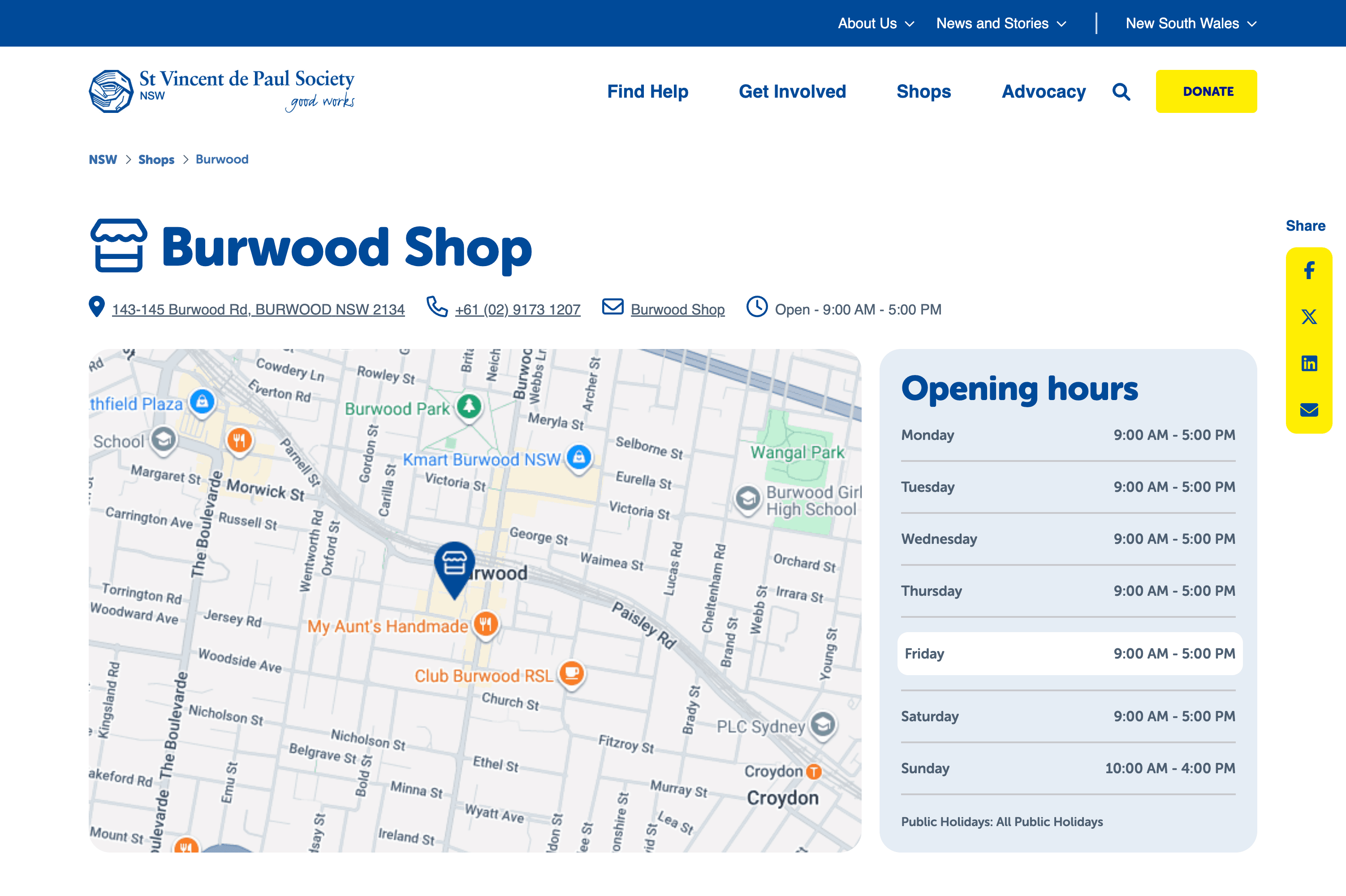 Vinnies Store Locator page