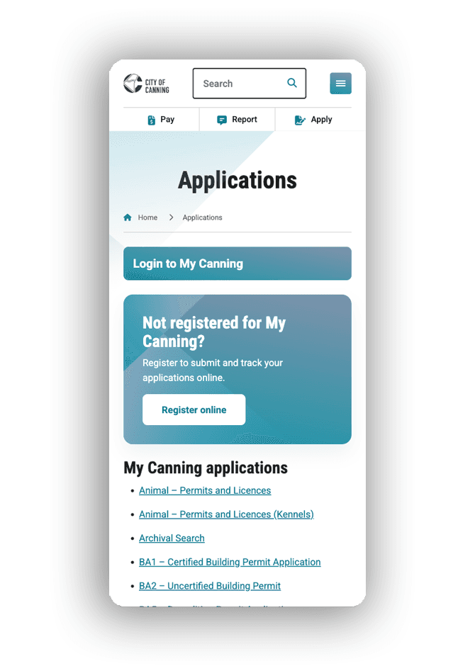 My Applications Canning website mobile