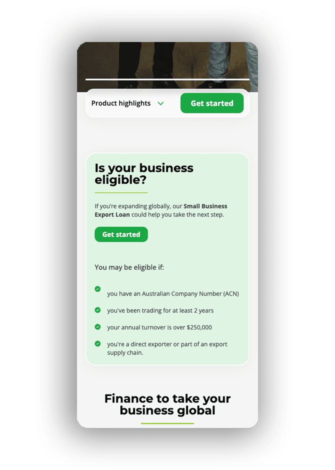 Export Finance User Journey Block