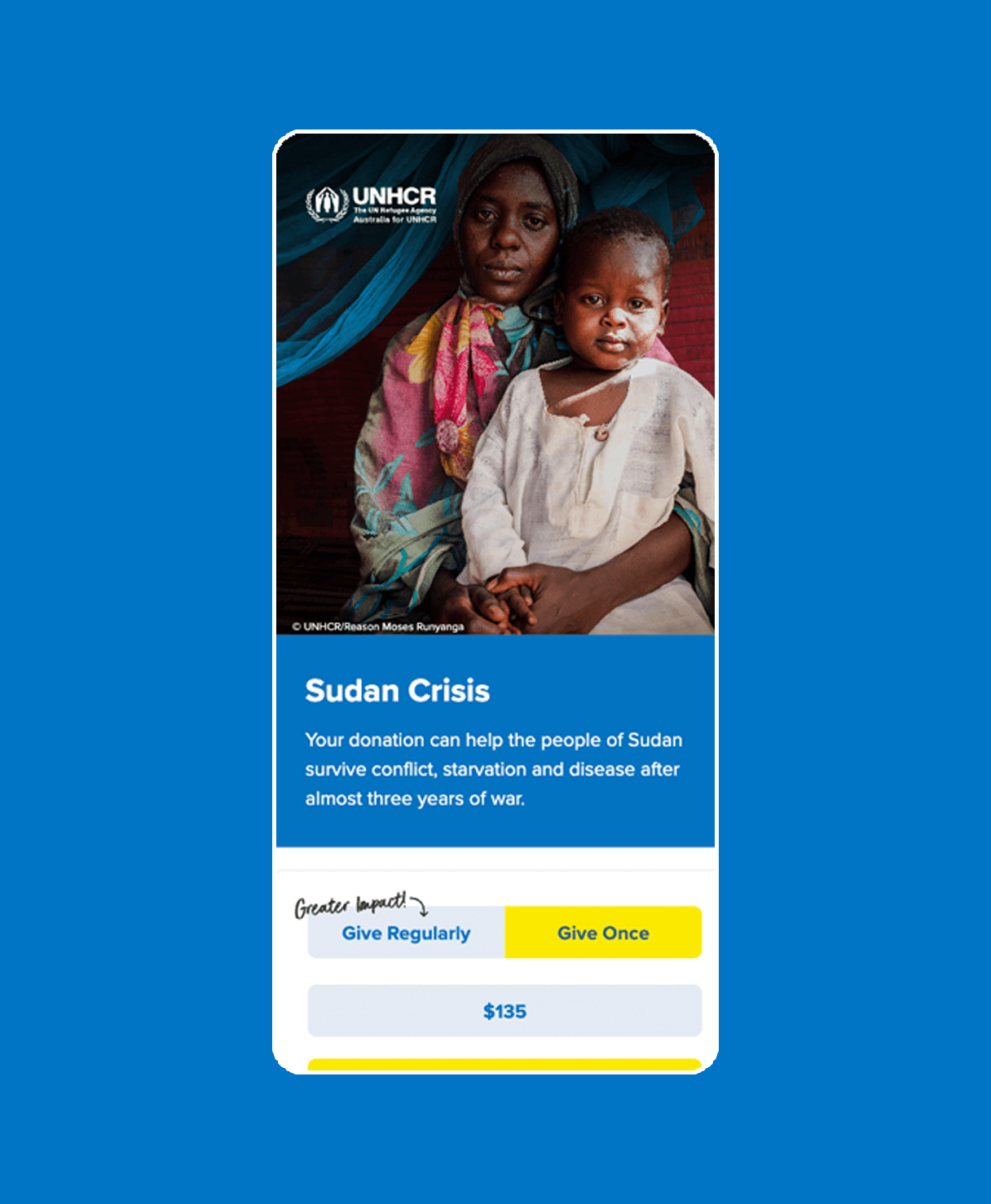 UNHCR donation page with mobile