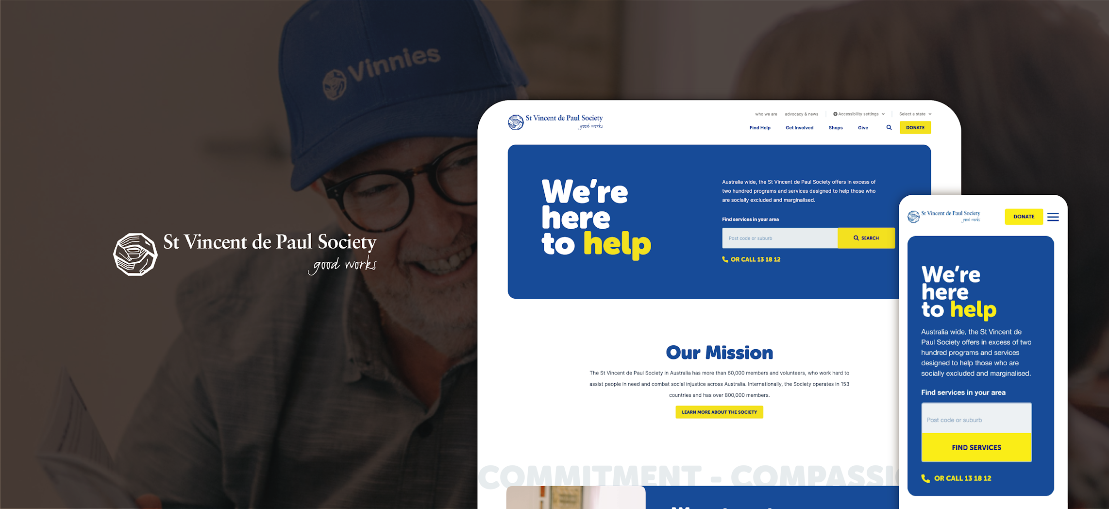 Vinnies new Headless Website Architecture on mobile and desktop devices
